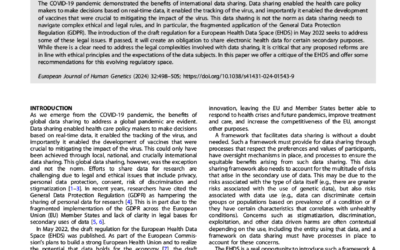 Staunton C et al. Ethical and social reflections on the proposed European Health Data Space European Journal of Human Genetics. 2024;32:498-505